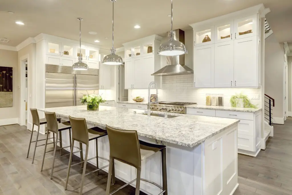 Granite countertop installation in modern kitchen