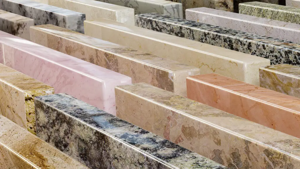 Quartz countertop samples in showroom