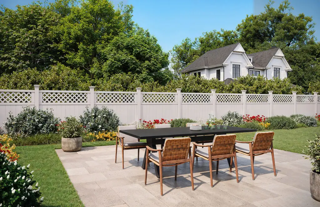 Decorative white vinyl fence installation